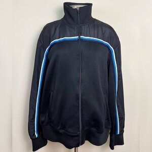 Vintage GAP Black Knit & Nylon Track Jacket W/ Blue & White Stripes Men's Large